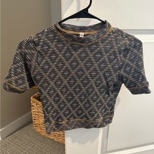 Free People Knit cropped t-shirt in black and Tan